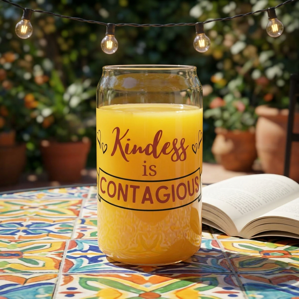 Kindness Is Contagious 16oz Glass Sipper with Bamboo Lid